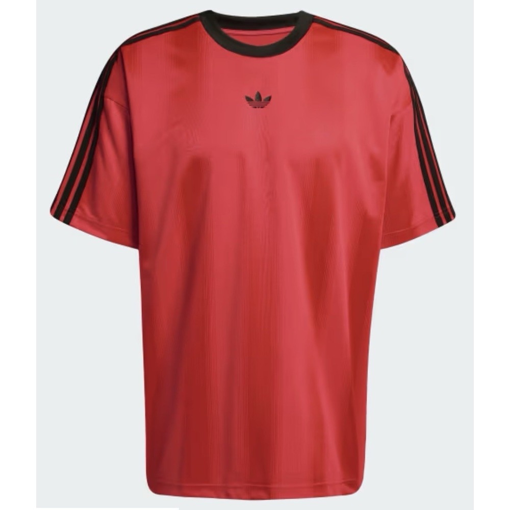 NEW MEN'S ADIDAS ORIGINALS TREFOIL POLY TEE SHIRT Jacquard Sz XL LUCID RED Black